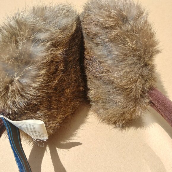 Vintage Nathaniel Cole 100% wool earmuffs cream black brown with fur - Picture 8 of 13